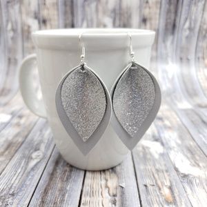 Double silver glitter Faux Leather Earrings!